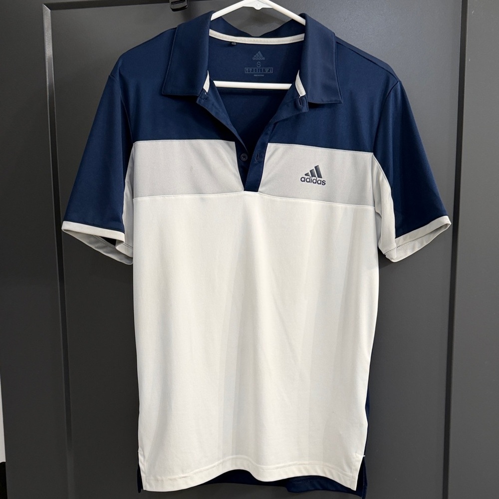 Adidas Men's Navy and White Polo Shirt